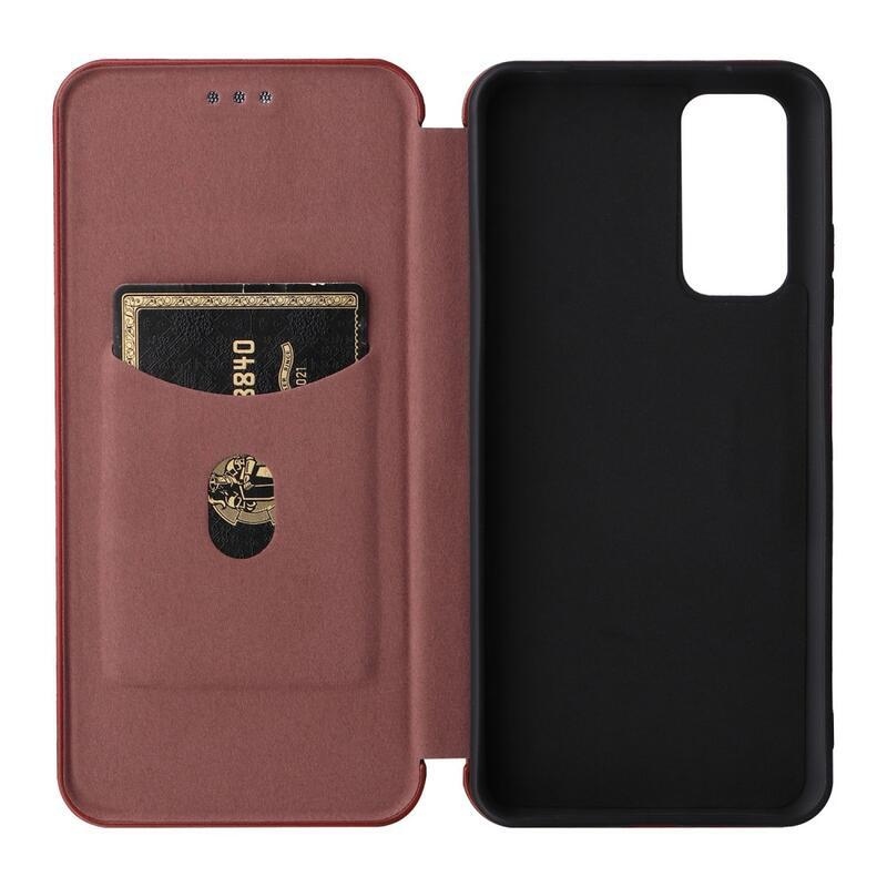 Szénszálas pénztárca tok Xiaomi Redmi Note 11 4G/Note 11S 4G - narancssárga színben