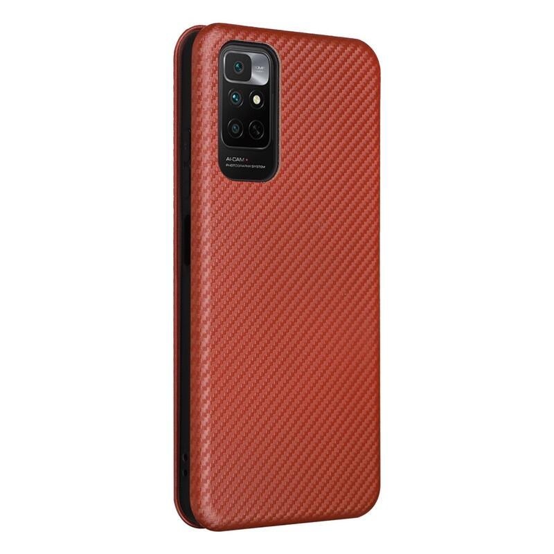 Szénszálas pénztárca tok Xiaomi Redmi Note 11 4G/Note 11S 4G - narancssárga színben
