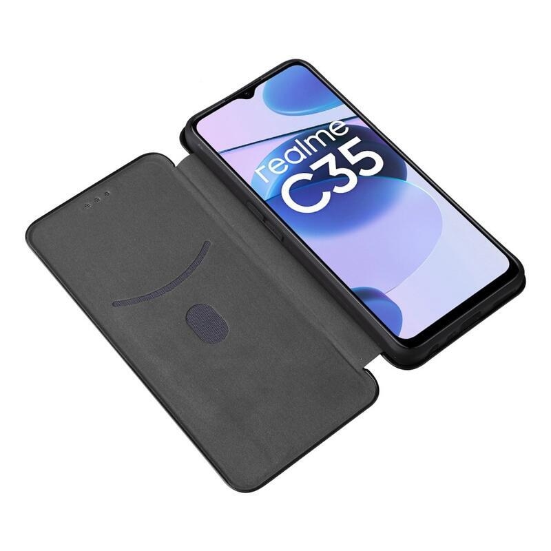 Szénszálas pénztárca tok mobiltelefonhoz Realme C35 - fekete