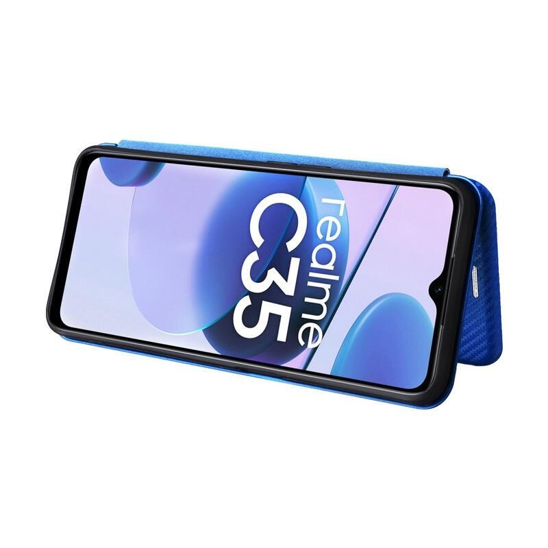 Szénszálas pénztárca tok mobiltelefonhoz Realme C35 - kék