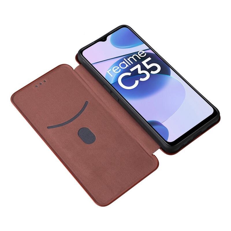 Szénszálas pénztárca tok mobiltelefonhoz Realme C35 - narancssárga