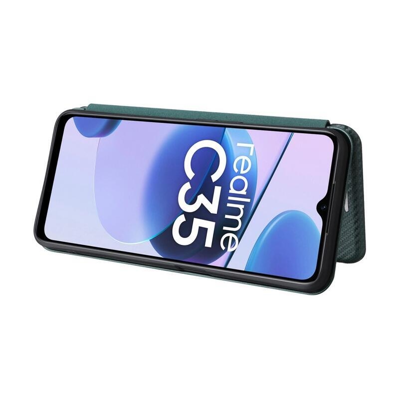 Szénszálas pénztárca tok mobiltelefonhoz Realme C35 - zöld