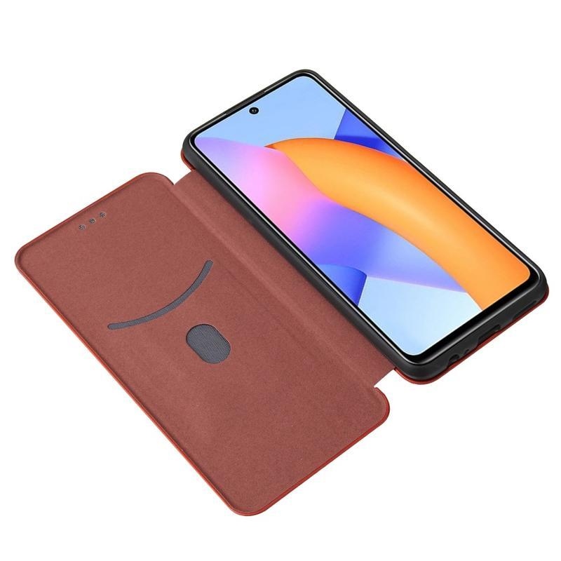 Karbon PU bőr pénztárca tok Honor 10X Lite-hoz - barna