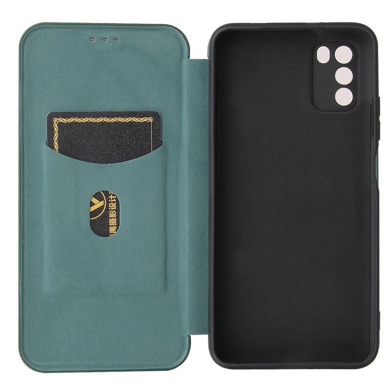 Karbon PU bőr pénztárca tok Xiaomi Poco M3-hoz - zöld