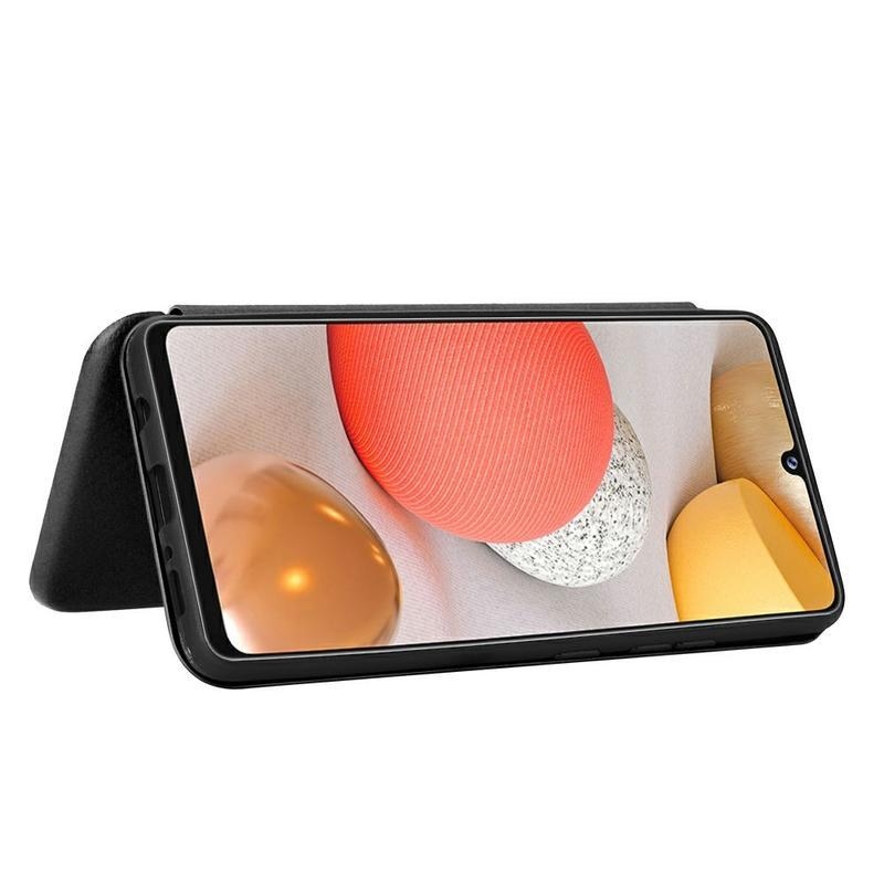 Karbon PU bőr pénztárca tok Samsung Galaxy A42 5G - fekete