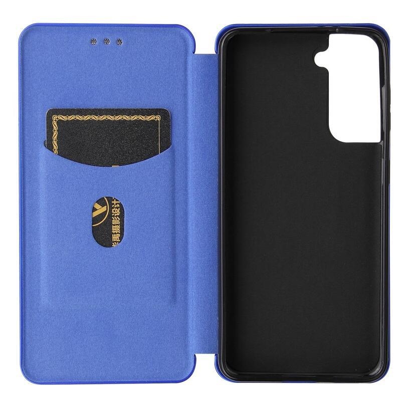 Karbon PU bőr pénztárca tok Samsung Galaxy S21 Plus-hoz - kék