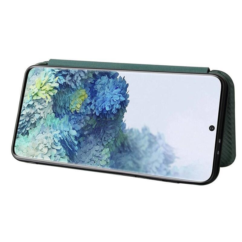 Karbon PU bőr pénztárca tok Samsung Galaxy S21 Plus-hoz - zöld