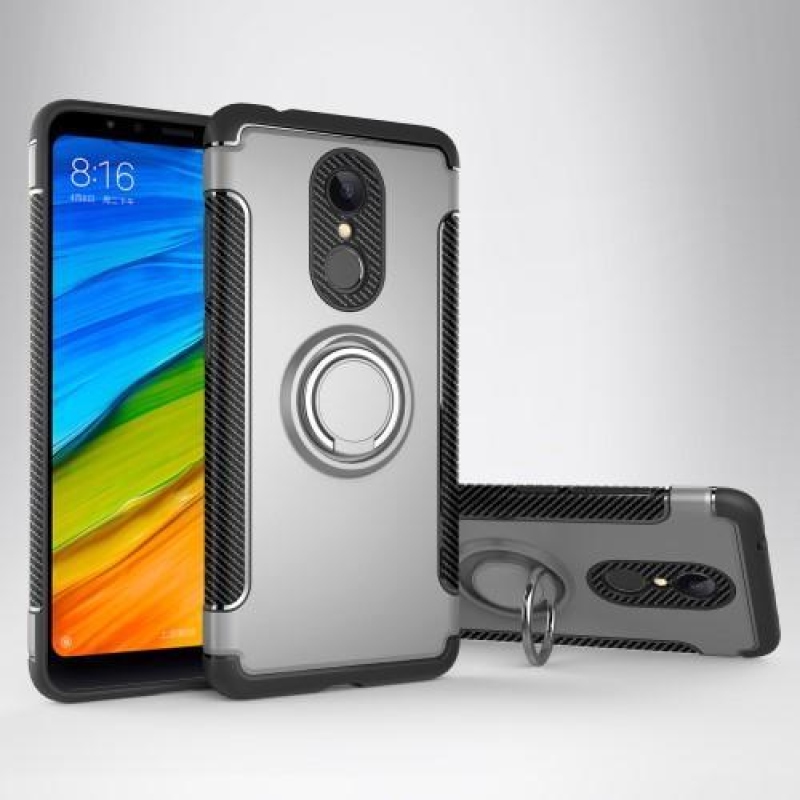 Szénszálas textúrájú hibrid tok Xiaomi Redmi 5 készülékhez - ezüst színű