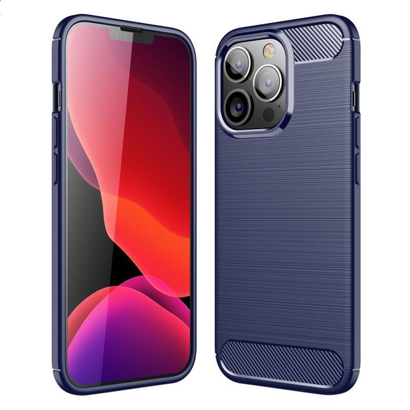 Szénszálas textúrájú, tartós zselés tok iPhone 13 Pro 6.1 készülékhez - kék