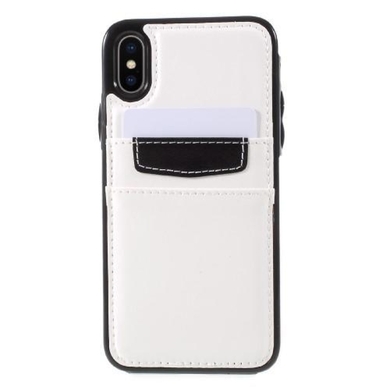 Kártya zselés tok PU bőr hátlappal és rekeszekkel iPhone X készülékhez - fehér