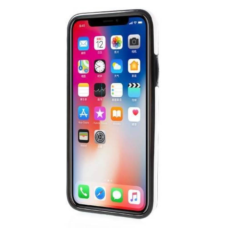 Kártya zselés tok PU bőr hátlappal és rekeszekkel iPhone X készülékhez - fehér