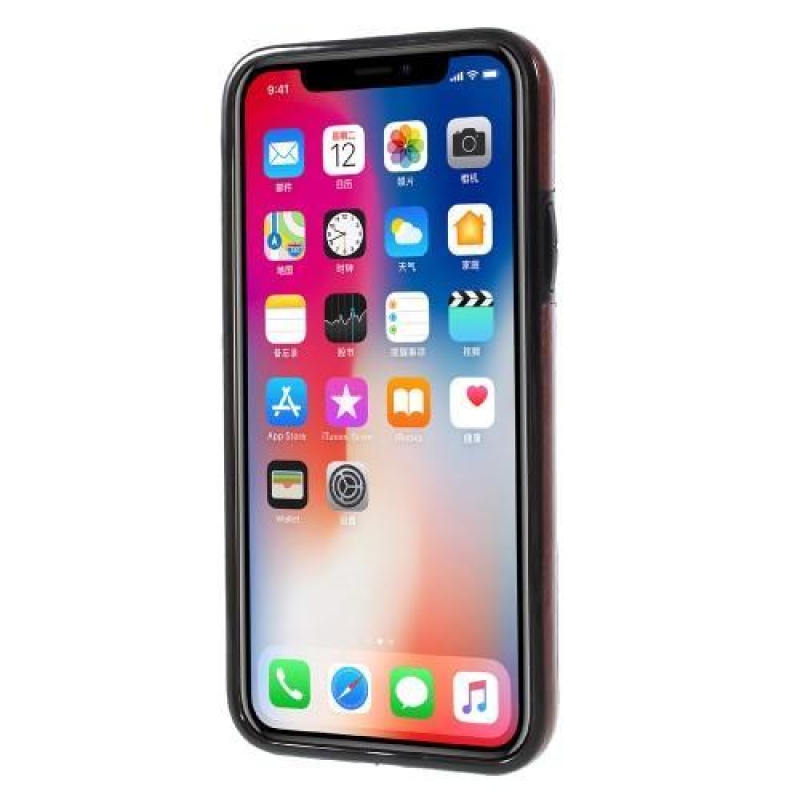 Kártya zselés tok PU bőr hátlappal és rekeszekkel iPhone X készülékhez - barna