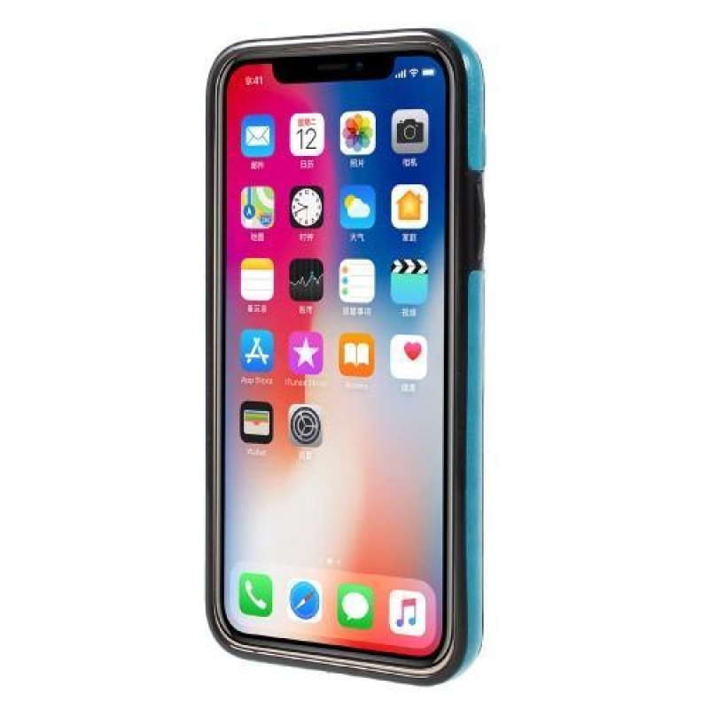 Kártya zselés tok PU bőr hátlappal és rekeszekkel iPhone X készülékhez - kék