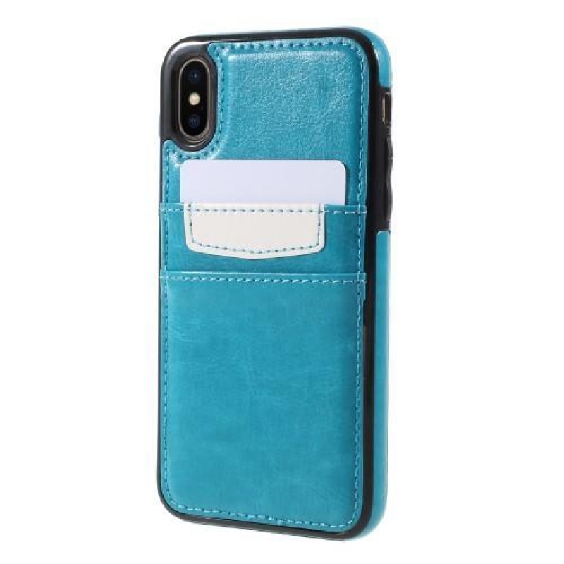 Kártya zselés tok PU bőr hátlappal és rekeszekkel iPhone X készülékhez - kék