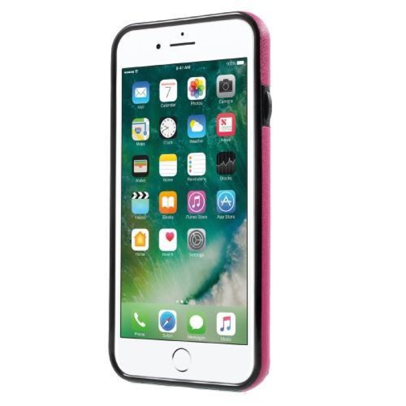 Kártya zselés tok PU bőr hátlappal és rekesszel iPhone 7 és iPhone 8 készülékhez - rózsaszínű