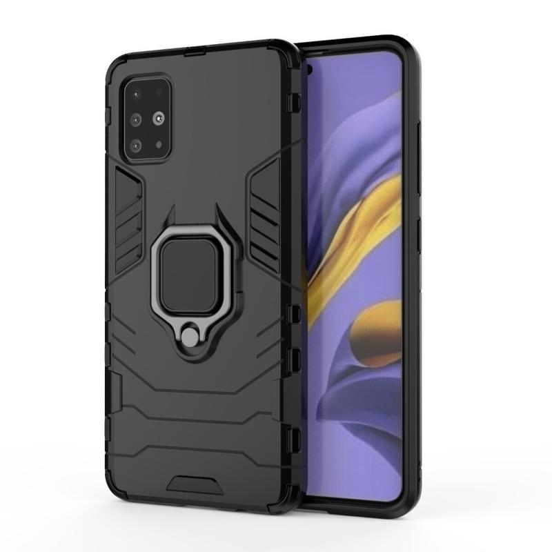 Guardy tartós hibrid borító ujjgyűrűvel Samsung Galaxy A51 készülékhez - fekete