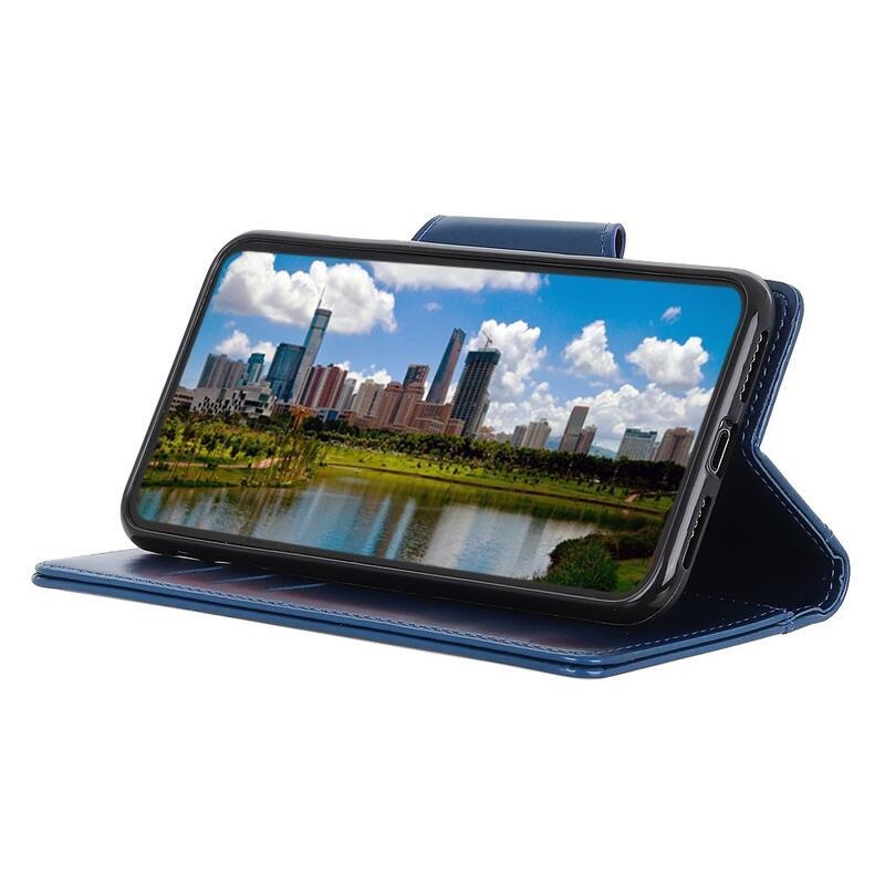 tok PU bőr pénztárca tok Samsung Galaxy A02s (164.2x75.9x9.1mm) - kék