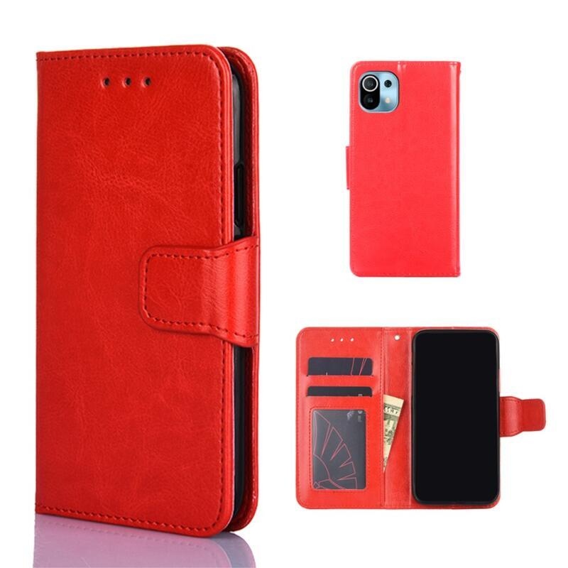 tok PU bőr pénztárca tok Xiaomi Mi 11-hez - piros