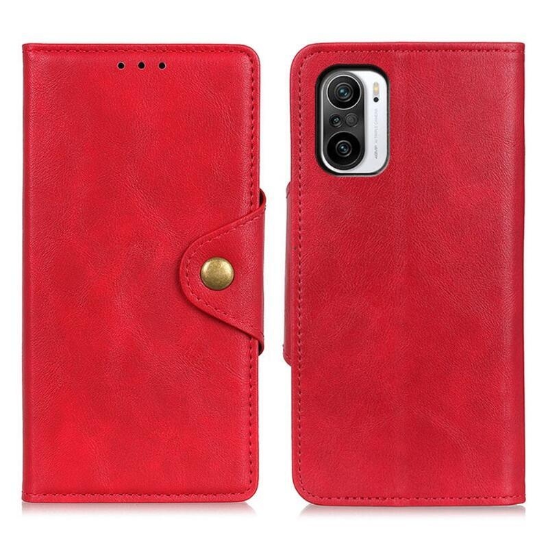 tok PU bőr pénztárca tok Xiaomi Poco F3-hoz - piros
