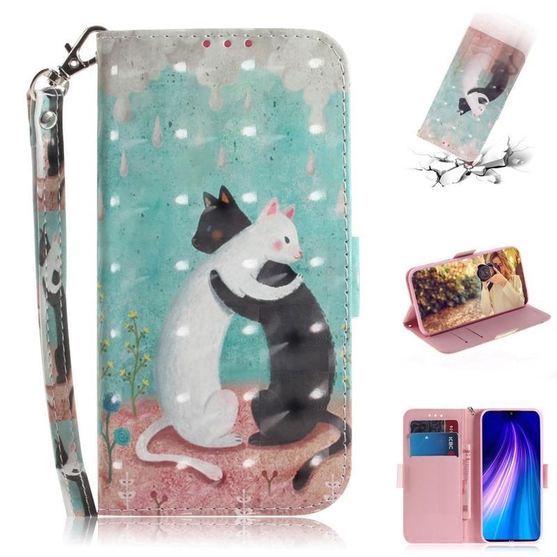 tok PU bőr pénztárca tok Xiaomi Redmi Note 8-hoz - macskák