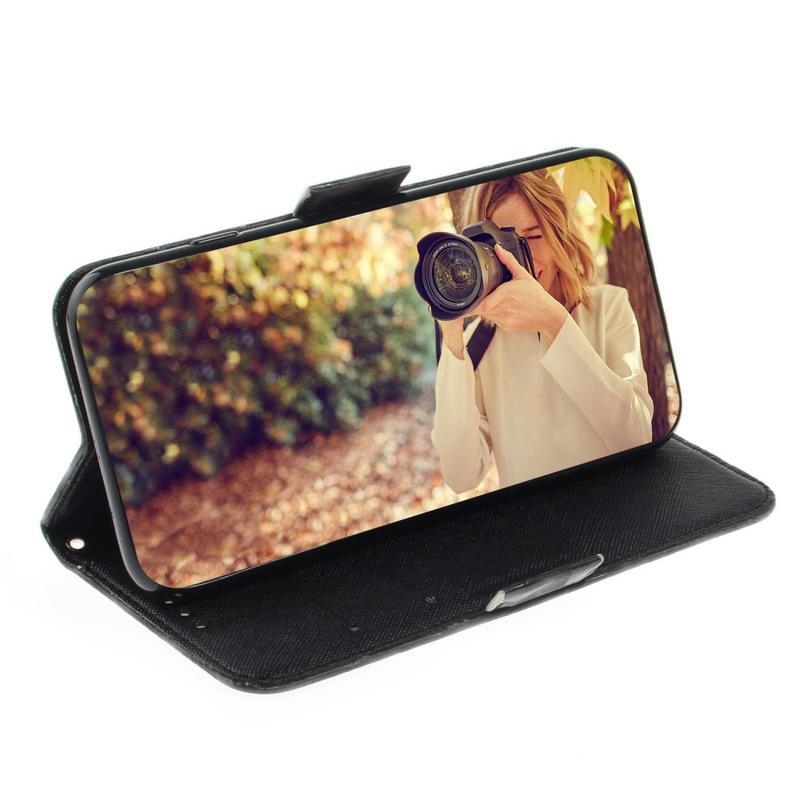 tok PU bőr pénztárca tok Xiaomi Redmi Note 8-hoz - szürke macska