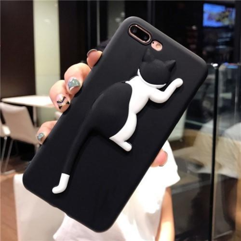 Macska 3D szilikon tok iPhone 6 Plus és iPhone 6s Plus készülékhez - fekete és fehér