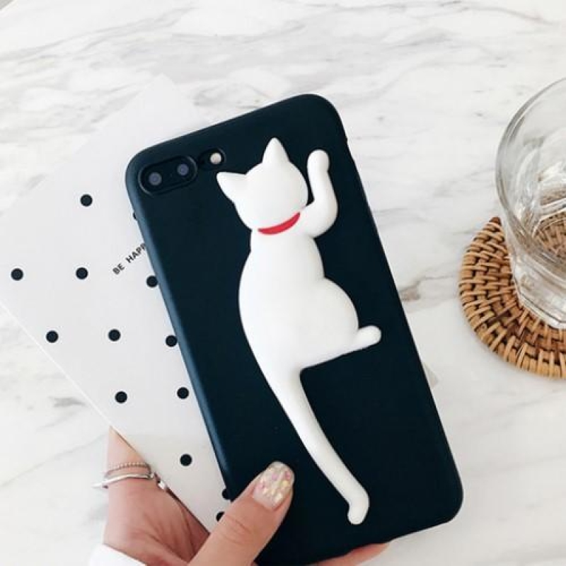 Macska 3D szilikon tok iPhone 6 Plus és iPhone 6s Plus készülékhez - fekete/fehér