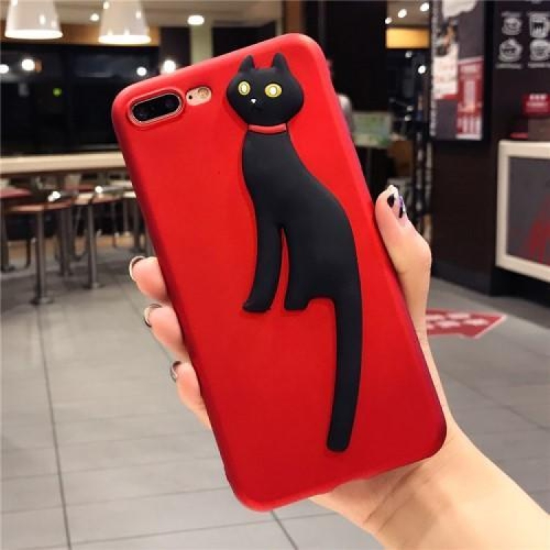 Macska 3D szilikon tok iPhone 6 Plus és iPhone 6s Plus készülékhez - piros/fekete