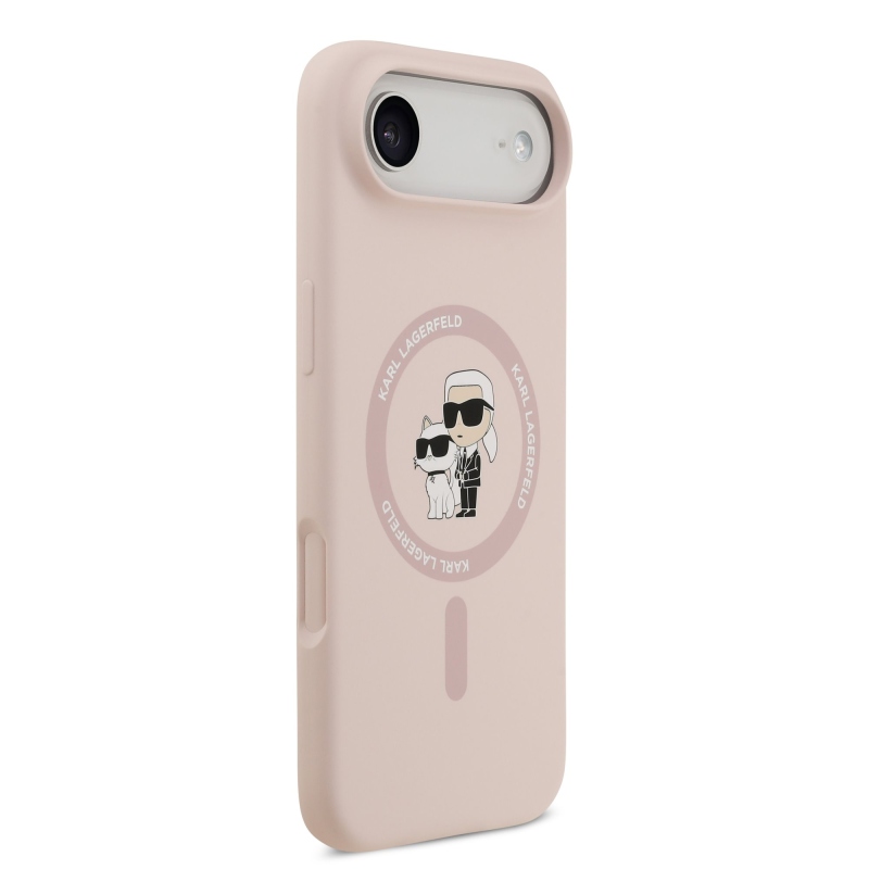 Karl Lagerfeld Folyékony szilikon Karl és Choupette MagSafe hátlap iPhone 17 Air rózsaszínű borítóhoz