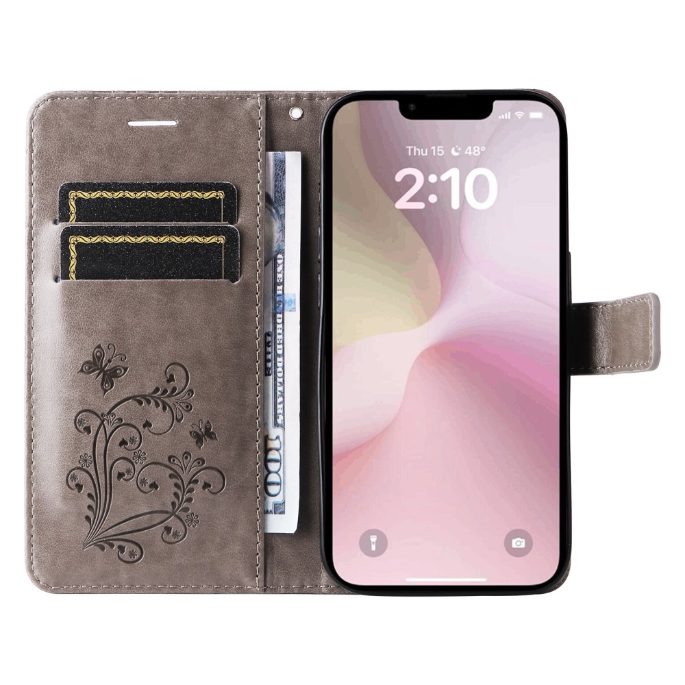 Nagy pillangó könyvtáska iPhone 16e készülékhez - szürke