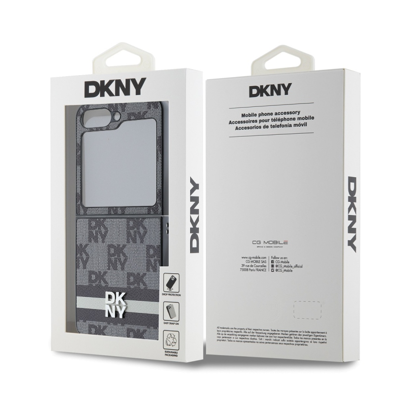 DKNY PU bőr kockás mintás és csíkos hátsó borító Samsung Galaxy Z Flip 6 Fekete
