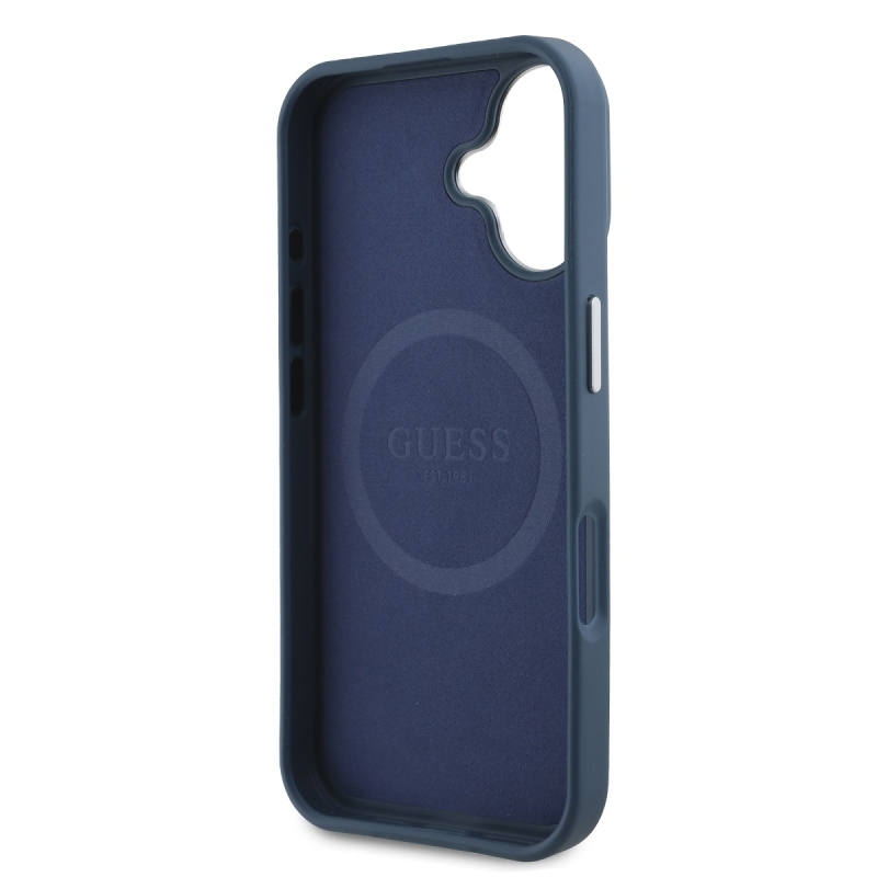 Guess PU szemcsés, háromszög alakú logós hátlap iPhone 16-hoz Kék