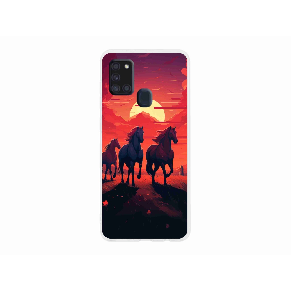 Gél borítás mmCase Samsung Galaxy A21s készülékhez - lovak és naplemente