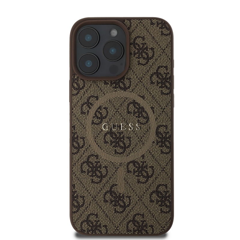 Guess PU bőr 4G színes gyűrűs MagSafe hátlap iPhone 16 Pro barna iPhone 16 Pro-hoz barna