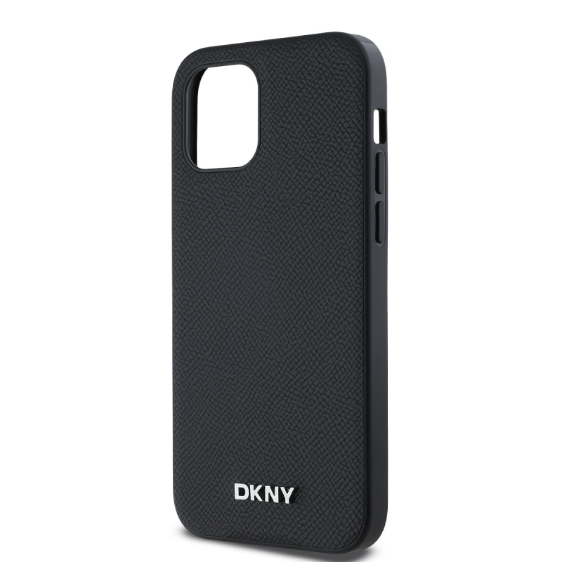DKNY PU bőr ezüst fém logó Magsafe hátlap iPhone 12/12 Pro fekete