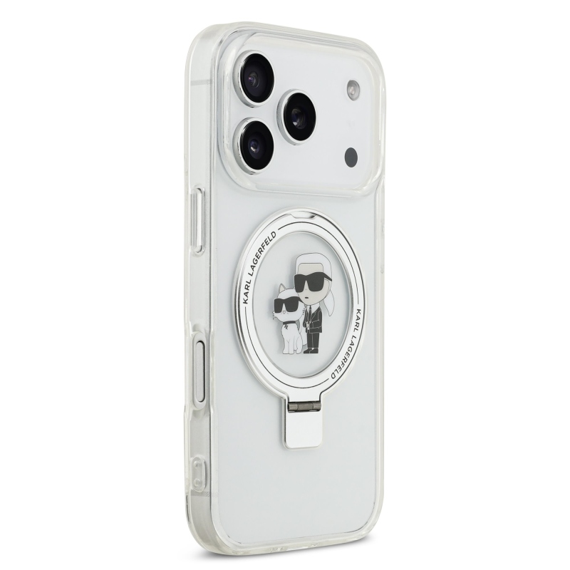 Karl Lagerfeld Ringstand Karl és Choupette MagSafe hátlapi borító iPhone 17 Pro fehér színhez