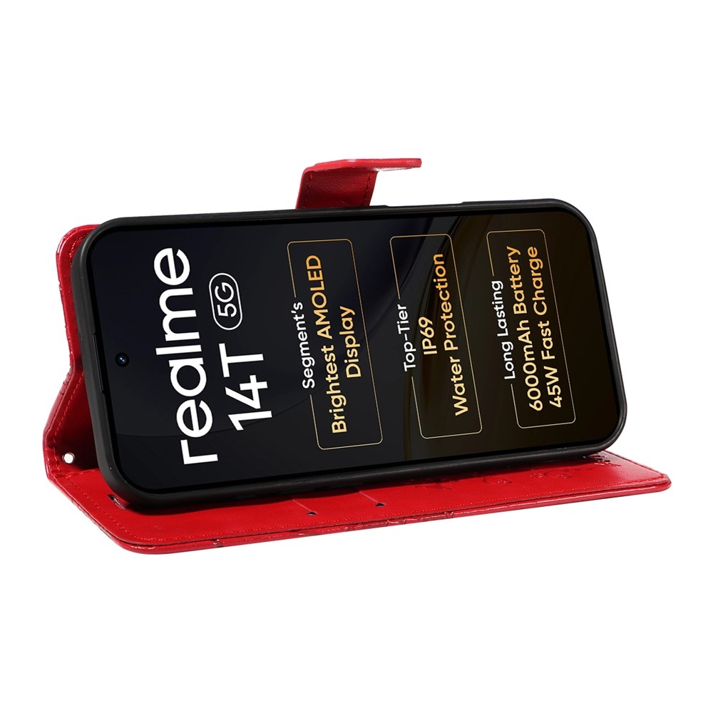 Nagy pillangó könyvtáska a Realme 14 5G/14T 5G számára - piros