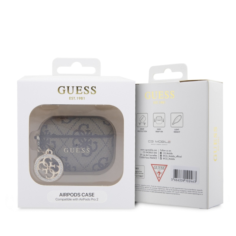 Guess 4G Script PC/PU Charm tok AirPods Pro 2 barna színű fülhallgatóhoz