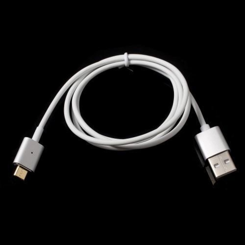 Töltő mikro USB kábel mágneses rögzítéssel - 1m - ezüst