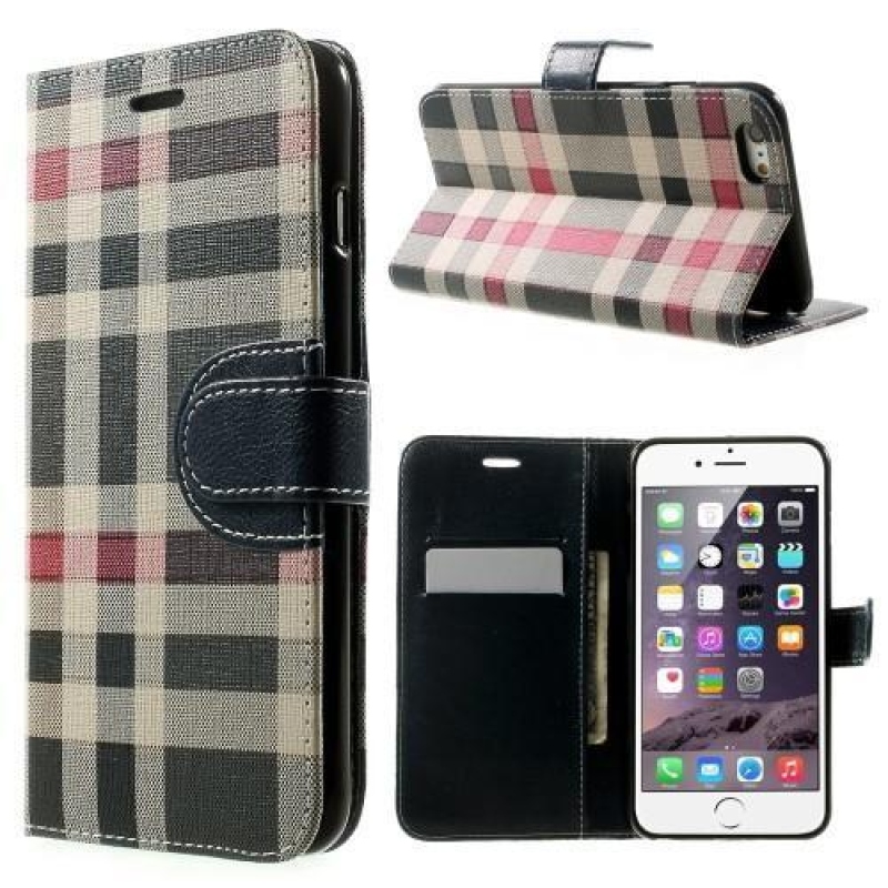 Check PU bőr könyvtáska iPhone 6s Plus és 6 Plus készülékhez - sötétkék színben