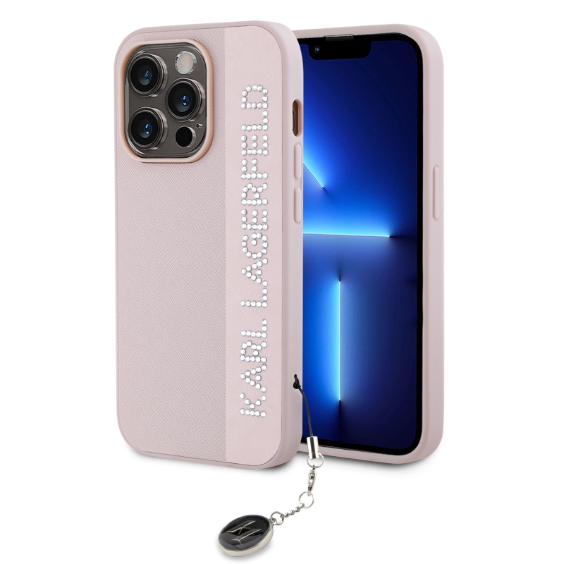 Karl Lagerfeld PU Saffiano strasszos varázslatos hátsó borító iPhone 14 Pro Max rózsaszínhez