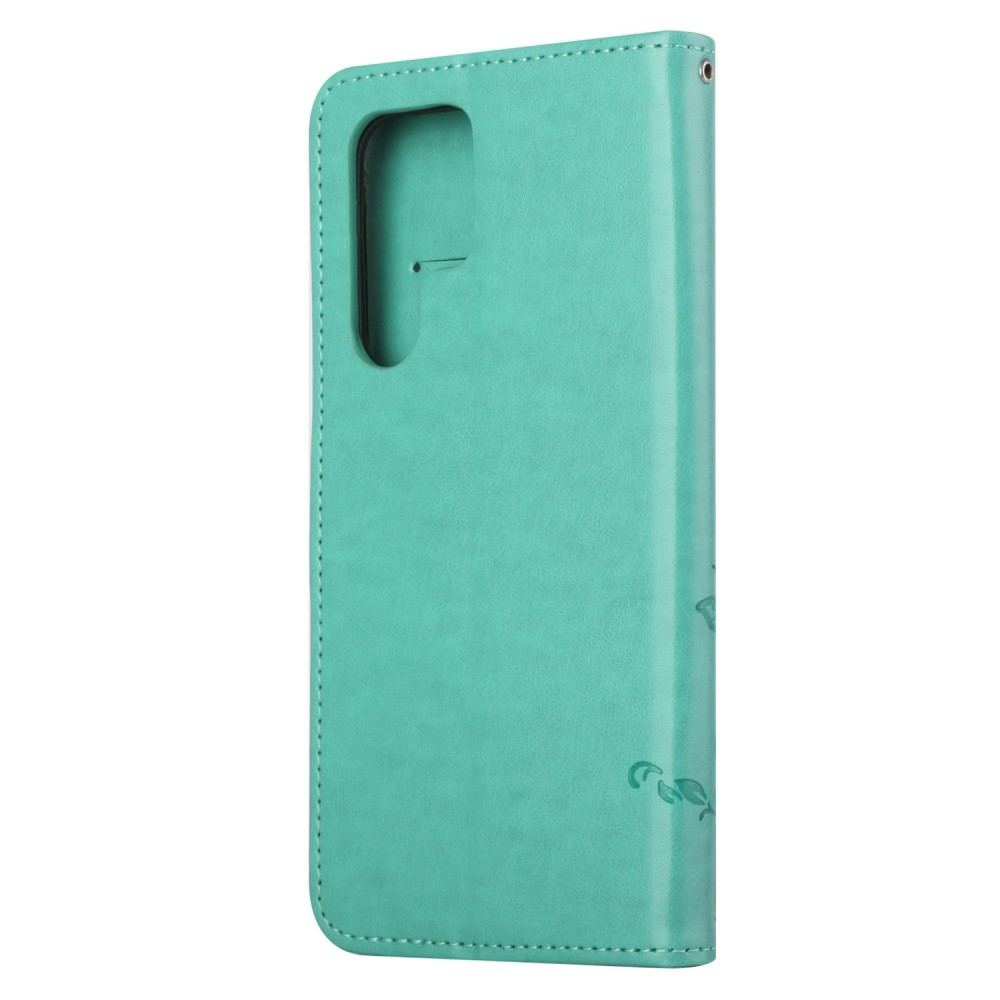 Virágos könyvtáska Samsung Galaxy S24 Ultra készülékhez - teal színű