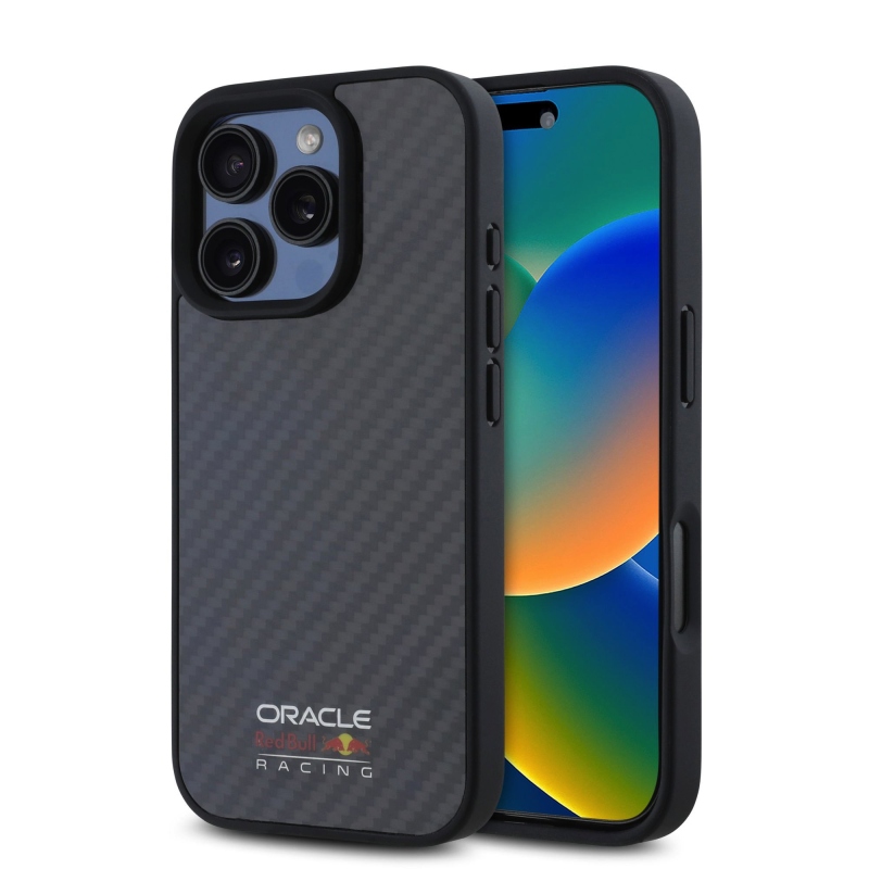 Red Bull Carbon fényes logóval ellátott MagSafe hátlap iPhone 16 Pro-hoz Fekete