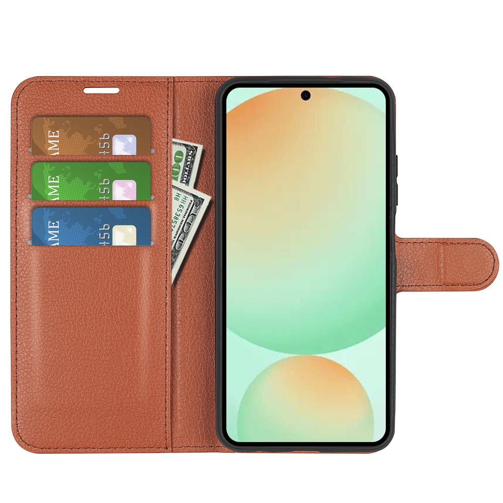 Litchi könyv tok Samsung Galaxy S25 FE készülékhez - barna