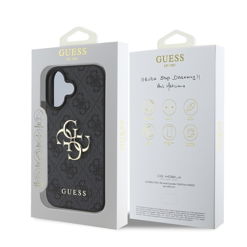 Guess PU 4G fém logós hátlap iPhone 16-hoz Szürke