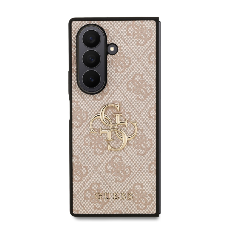 Guess PU 4G fém logós hátlap Samsung Galaxy Z Fold 7 rózsaszínű borítóhoz
