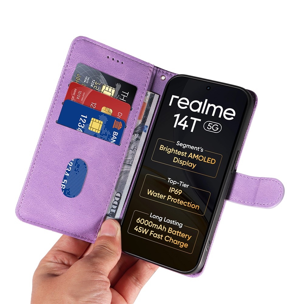 Ívelt könyvtáska a Realme 14 5G/14T 5G számára - lila