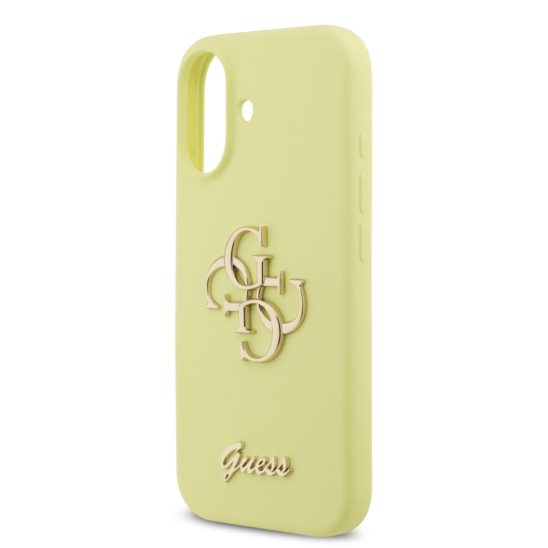 Guess Liquid szilikon 4G fém logós hátlap iPhone 17 Sárga