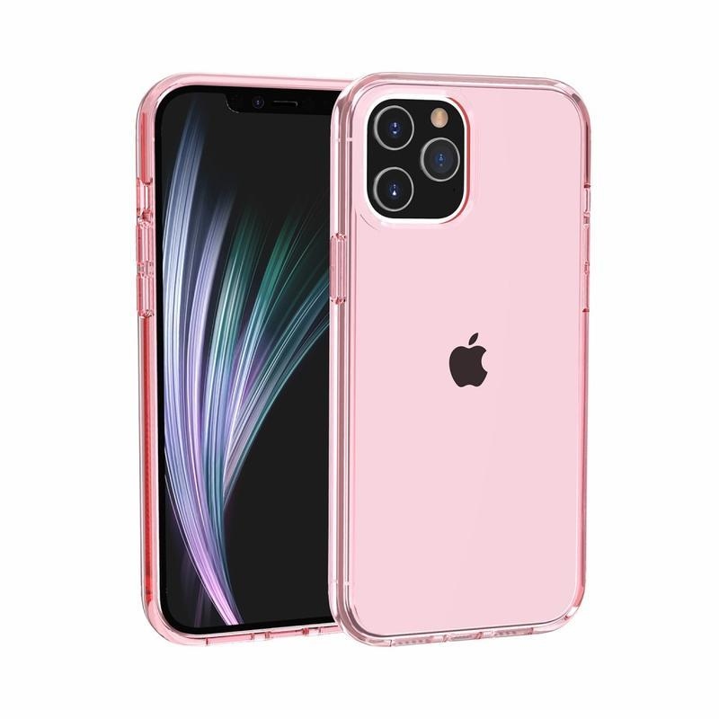 Átlátszó zselés tok fix hátlappal iPhone 12 készülékhez - rózsaszín