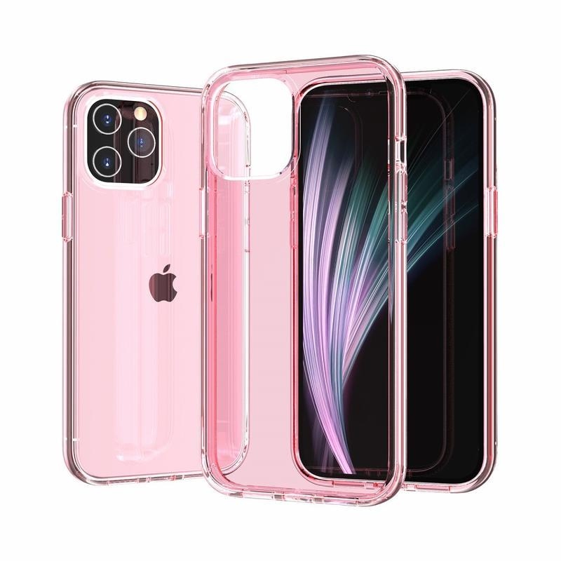 Átlátszó zselés tok fix hátlappal iPhone 12 készülékhez - rózsaszín